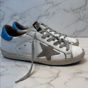 Golden Goose White Sneakers with Gray Star and turquoise Size 38